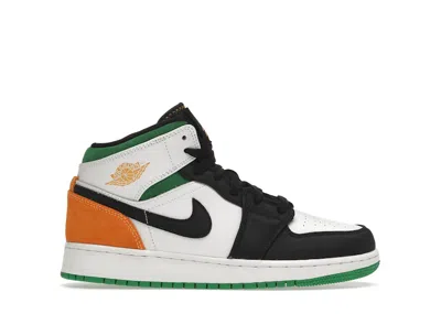 Pre-owned Jordan 1 Mid Se Lucky Green Sneakers In White/laser Orange/black