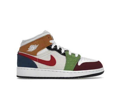 Pre-owned Jordan 1 Mid Se Messy Room Sneakers In White/gym Red/black In Multi