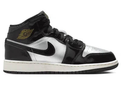 Pre-owned Jordan 1 Mid Se Metallic Gold Sneakers In Black/metallic Silver/sail