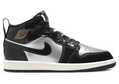 Pre-owned Jordan 1 Mid Se Metallic Gold Sneakers In Black/metallic Silver/sail