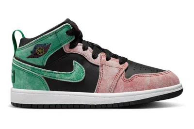 Pre-owned Jordan 1 Mid Se Mj's Playground (ps) In Black/pine Green/dune Red