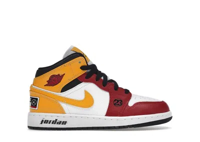 Pre-owned Jordan 1 Mid Se Motorsports Sneakers In White/varsity Red/yellow