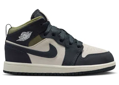 Pre-owned Jordan 1 Mid Se Off Noir Sneakers In Light Orewood Brown/medium Olive/sail