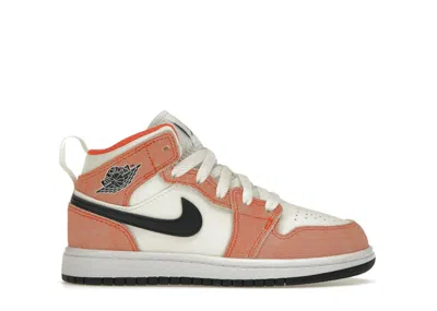 Pre-owned Jordan 1 Mid Se Orange Suede Sneakers In Team Orange/sail/white