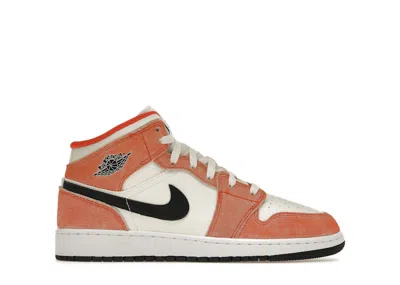 Pre-owned Jordan 1 Mid Se Orange Suede Sneakers In Team Orange/sail/white