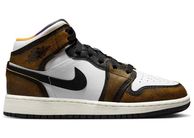 Pre-owned Jordan 1 Mid Se Orange Wear Away Sneakers In Black/taxi/white