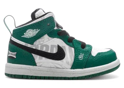 Pre-owned Jordan 1 Mid Se Overbranded Sneakers In Pine Green/black/team Orange