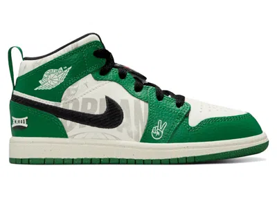 Pre-owned Jordan 1 Mid Se Overbranded Sneakers In Pine Green/black/team Orange