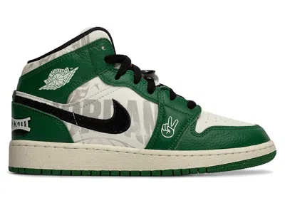 Pre-owned Jordan 1 Mid Se Overbranded Sneakers In Pine Green/white/black In Multi