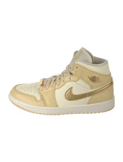 Pre-owned Jordan 1 Mid Se Pale Vanilla Metallic Gold Athletic Sneakers In Yellow