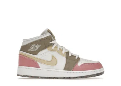 Pre-owned Jordan 1 Mid Se Pastel Grind Sneakers In White/vivid Green/pink