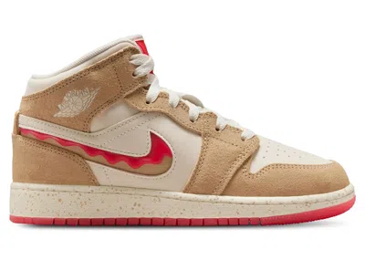 Pre-owned Jordan 1 Mid Se Peanut Butter & Jelly Sneakers In Desert/pale Ivory/fusion Red In Multi
