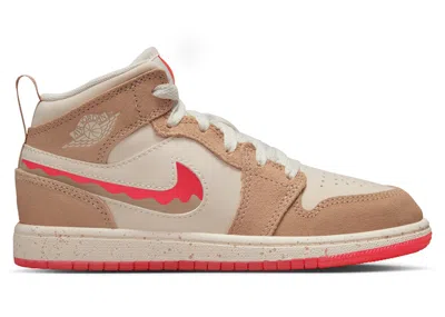 Pre-owned Jordan 1 Mid Se Peanut Butter & Jelly Sneakers In Desert/pale Ivory/fusion Red