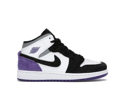 Pre-owned Jordan 1 Mid Se Purple Sneakers In White/black/light Solar Flare Heather