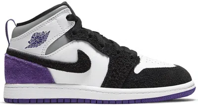 Pre-owned Jordan 1 Mid Se Purple Sneakers In White/black/light Solar Flare Heather