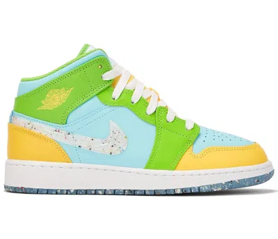 Pre-owned Jordan 1 Mid Se Recycled Grind Sneakers In Glacier Ice/white/citron Pulse