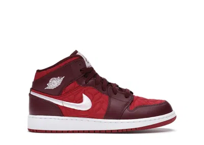 Pre-owned Jordan 1 Mid Se Red Quilt Sneakers In Gym Red/dark Beetroot/white