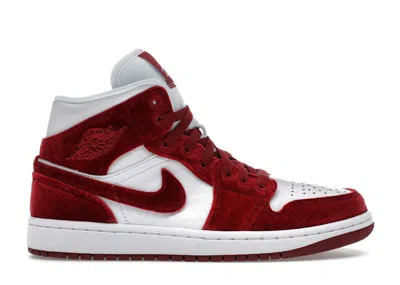 Pre-owned Jordan 1 Mid Se Red Velvet (women's) Sneakers In White/black