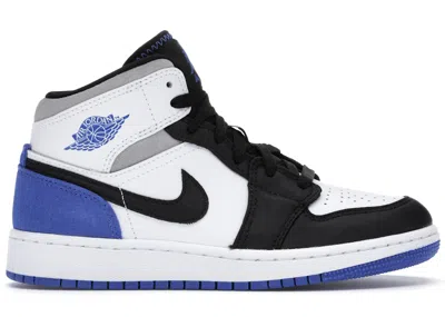 Pre-owned Jordan 1 Mid Se Royal Sneakers In White/black/light Smoke Grey In Multi