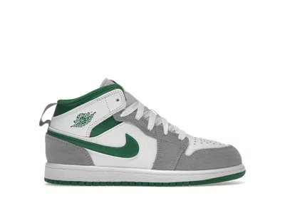 Pre-owned Jordan 1 Mid Se Smoke Grey Sneakers In White/pine Green/light Smoke Grey