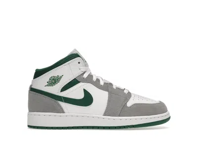 Pre-owned Jordan 1 Mid Se Smoke Grey Sneakers In White/pine Green/light Smoke Grey