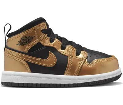 Pre-owned Jordan 1 Mid Se Sneakers In Black/metallic Gold/white