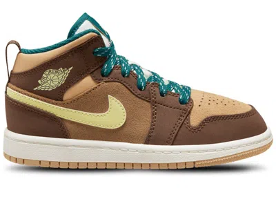 Pre-owned Jordan 1 Mid Se Sneakers In Cacao Wow/luminous Green/ale Brown