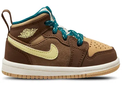 Pre-owned Jordan 1 Mid Se Sneakers In Cacao Wow/luminous Green/ale Brown