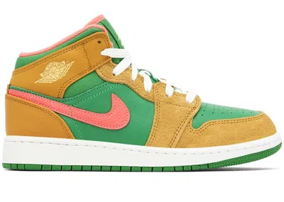 Pre-owned Jordan 1 Mid Se Sneakers In Chutney/lucky Green/celestial Gold In Multi