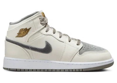 Pre-owned Jordan 1 Mid Se Sneakers In Sail/metallic Gold/flat Pewter