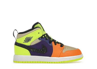 Pre-owned Jordan 1 Mid Se Sneakers In Volt/black/vivid Orange