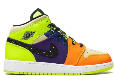 Pre-owned Jordan 1 Mid Se Sneakers In Volt/black/vivid Orange In Multi