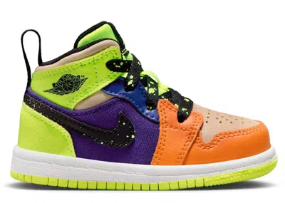 Pre-owned Jordan 1 Mid Se Sneakers In Volt/black/vivid Orange