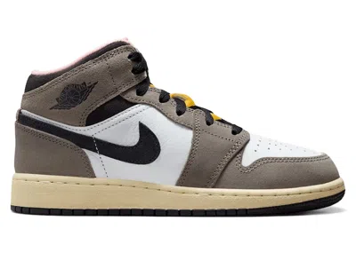 Pre-owned Jordan 1 Mid Se Sneakers In White/cave Stone/dark Sulfur