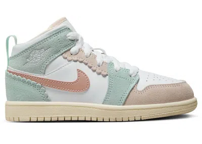 Pre-owned Jordan 1 Mid Se Sneakers In White/pink Oxford/jade Ice
