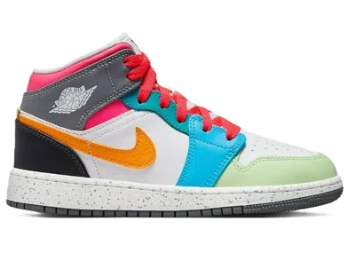 Pre-owned Jordan 1 Mid Se Sneakers In White/taxi/dark Shadow In Multi