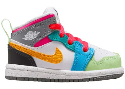 Pre-owned Jordan 1 Mid Se Sneakers In White/taxi/dark Shadow In Multi