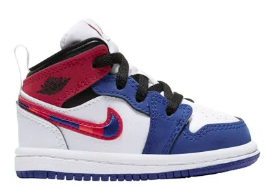 Pre-owned Jordan 1 Mid Se Sneakers In White/university Red/rush Blue