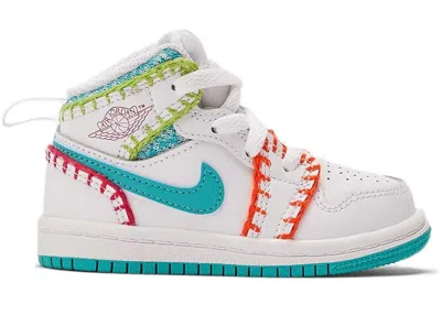 Pre-owned Jordan 1 Mid Se Sneakers In White/washed Teal/rush Pink