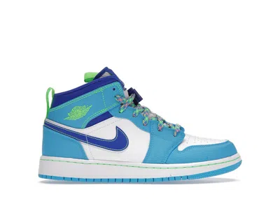 Pre-owned Jordan 1 Mid Se Sprite Blue Sneakers In Dark Powder Blue/racer Blue/green Strike