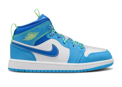 Pre-owned Jordan 1 Mid Se Sprite Sneakers In Dark Powder Blue/green Strike/white