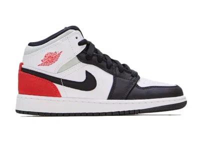 Pre-owned Jordan 1 Mid Se Spruce Sneakers In White/black/red
