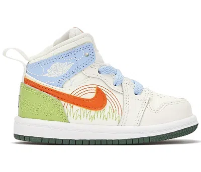 Pre-owned Jordan 1 Mid Se Stitch Sneakers In Sail/psychic Blue/vivid Green