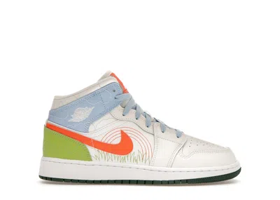 Pre-owned Jordan 1 Mid Se Stitch Sneakers In Sail/psychic Blue/vivid Green In Multi
