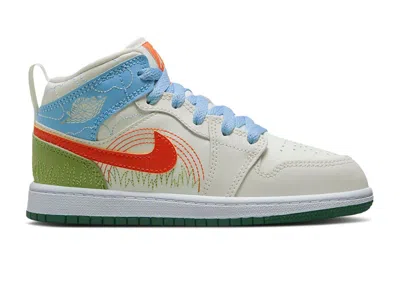 Pre-owned Jordan 1 Mid Se Stitch Sneakers In Sail/psychic Blue/vivid Green