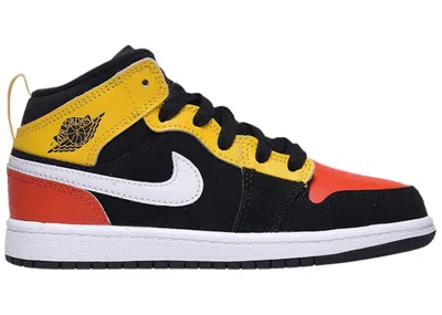 Pre-owned Jordan 1 Mid Se Team Orange Sneakers In Black/amarillo/white In Multi