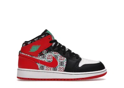 Pre-owned Jordan 1 Mid Se Ugly Christmas Sweater Sneakers In White/university Red/black In Multi