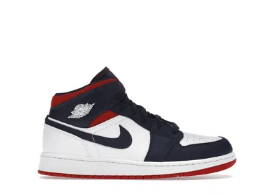 Pre-owned Jordan 1 Mid Se Usa Sneakers In White/varsity Red/midnight Navy Blue