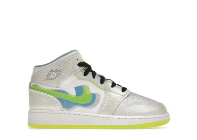 Pre-owned Jordan 1 Mid Se Warped Swoosh Sneakers In Platinum Tint/blue Tint/university Blue In Multi