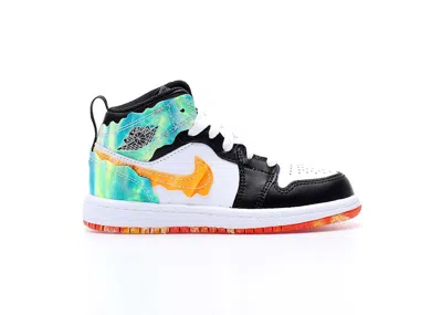 Pre-owned Jordan 1 Mid Se Wavy Sneakers In Black/white/team Orange